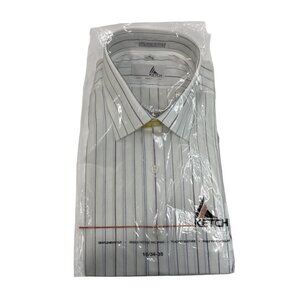 Ketch Mens Striped Shirt White With Red & Blue Stripes Size 16 (34-35) - New